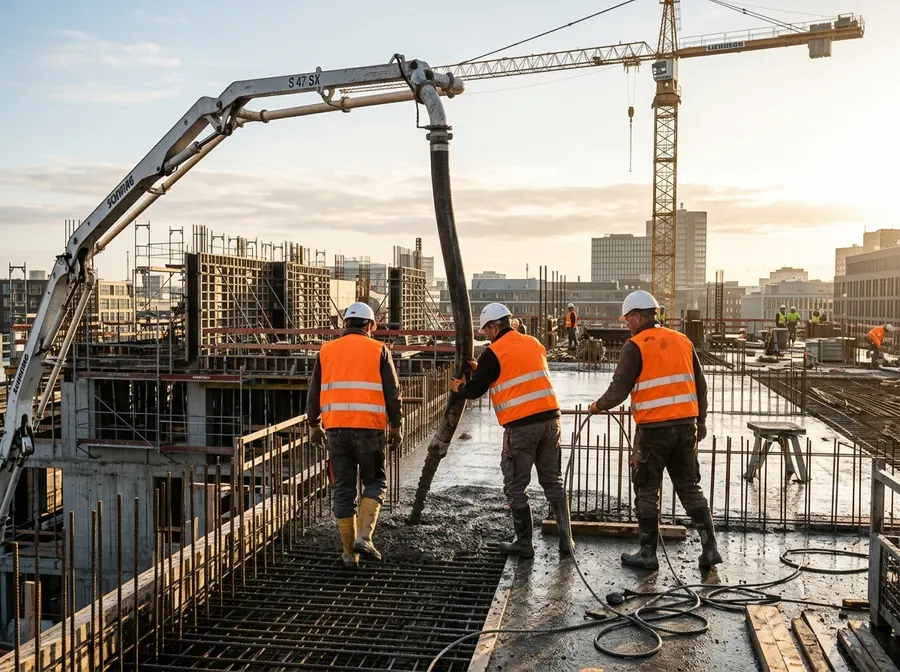 Betonage auf einer Baustelle im Hochbau